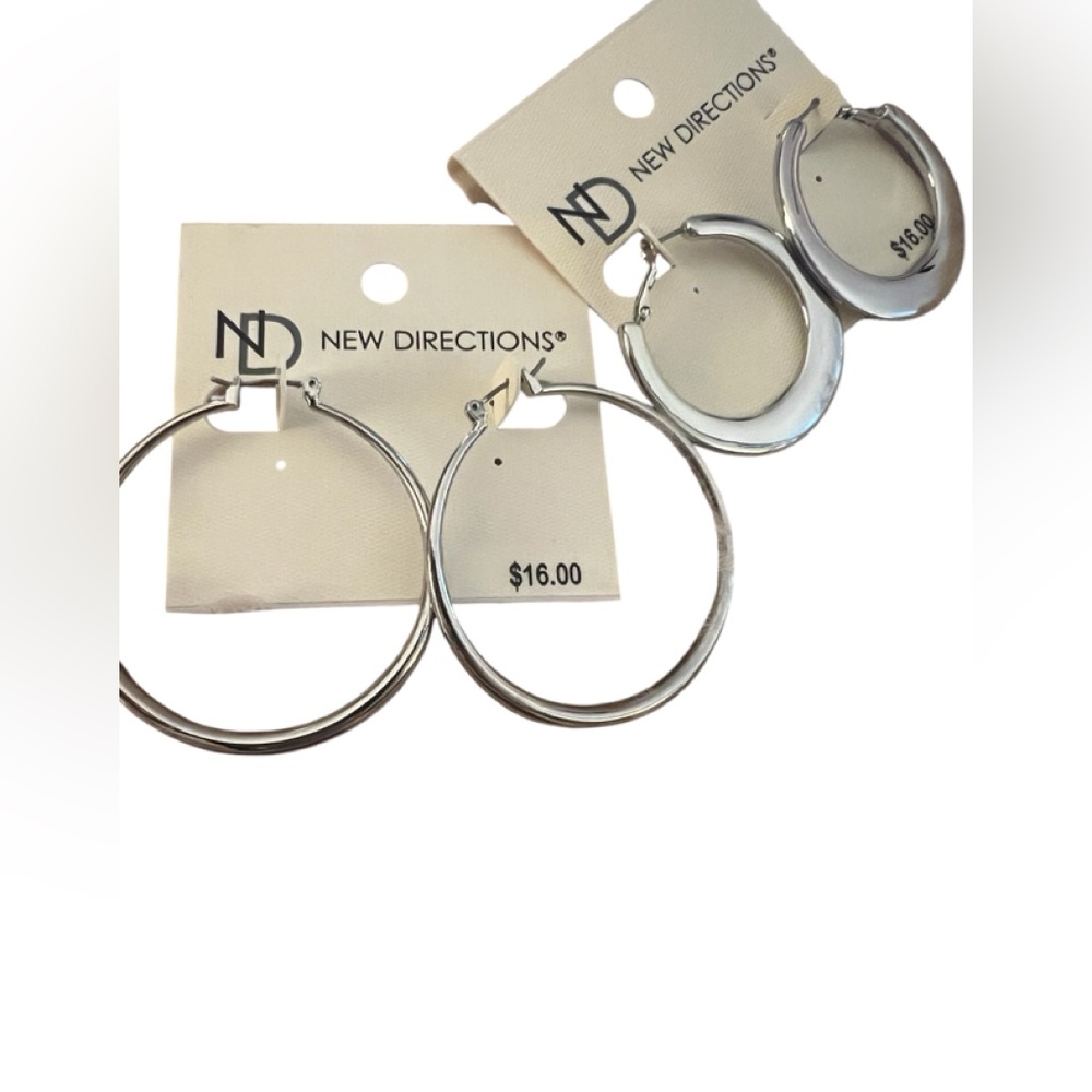 New~ 2 pair ~ New Directions hoop earrings. Silver tone.